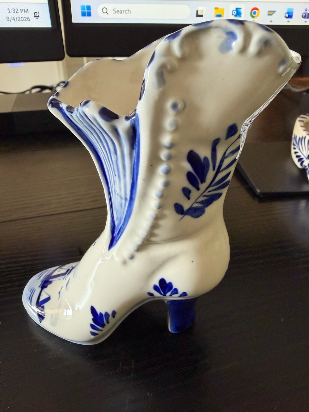 Delft Blue and White hand painted  Ceramic Boot Vase - Women's Decorative Shoe